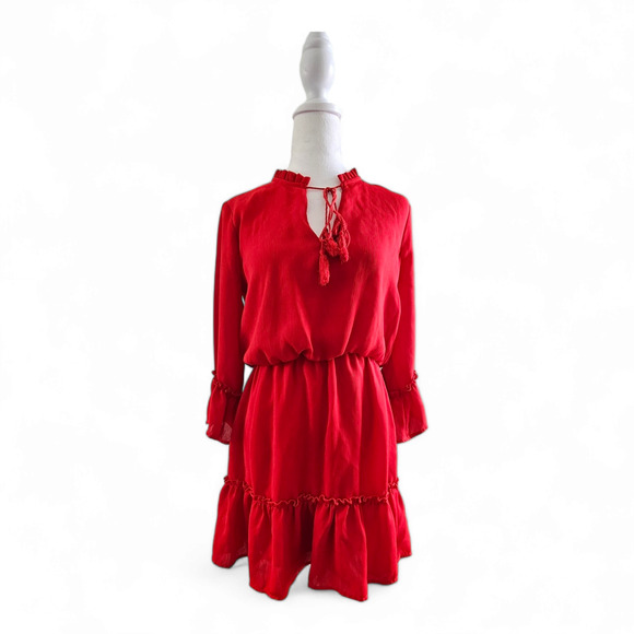 City Triangles Dresses & Skirts - City Triangles Womens Size Sm Red Fit and Flare Peasant BOHO Dress
